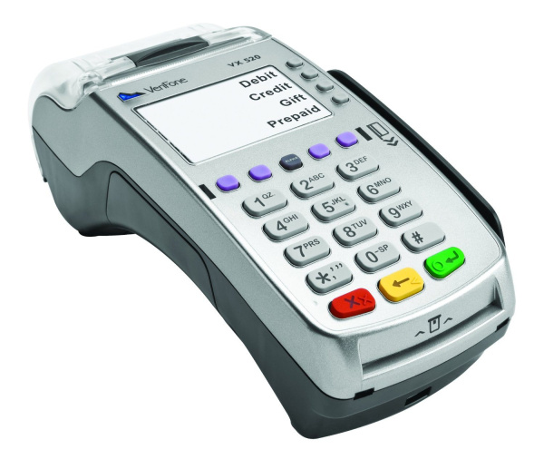 Вид слева на платежный терминал VeriFone Vx520